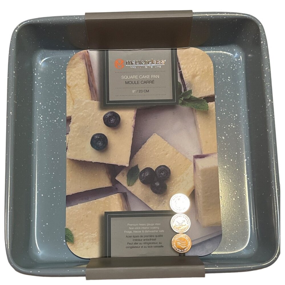 Master Class Bakeware 9" Square Cake Pan Blue with white‎ Speckled NEW!